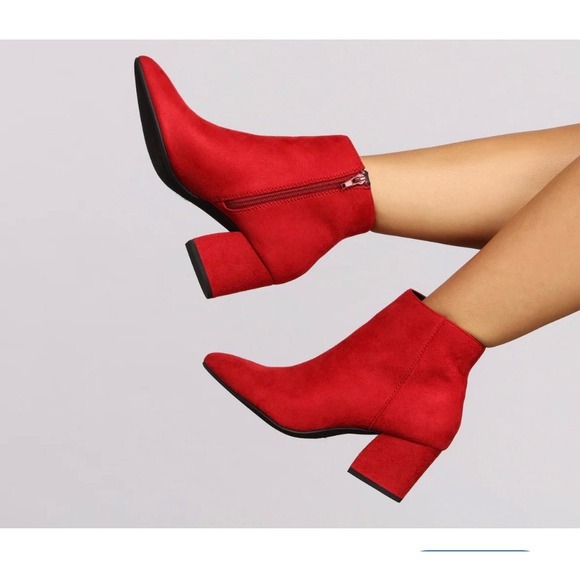 INC International Concepts Shoes - INC International Concepts Women Red Suede Ankle Boots Block Heel Dress Sz 6.5